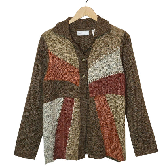 Alfred Dunner Brown Orange Colorblock Cardigan Sweater Soft Cozy Fall Style L - Picture 11 of 11